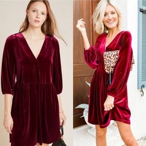 Anthropologie Velvet Mini Dress in Rich Burgundy